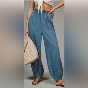 NWOT Anthropologie | Blue Denim Side Buttons 100% Cotton Harem High Rise, L